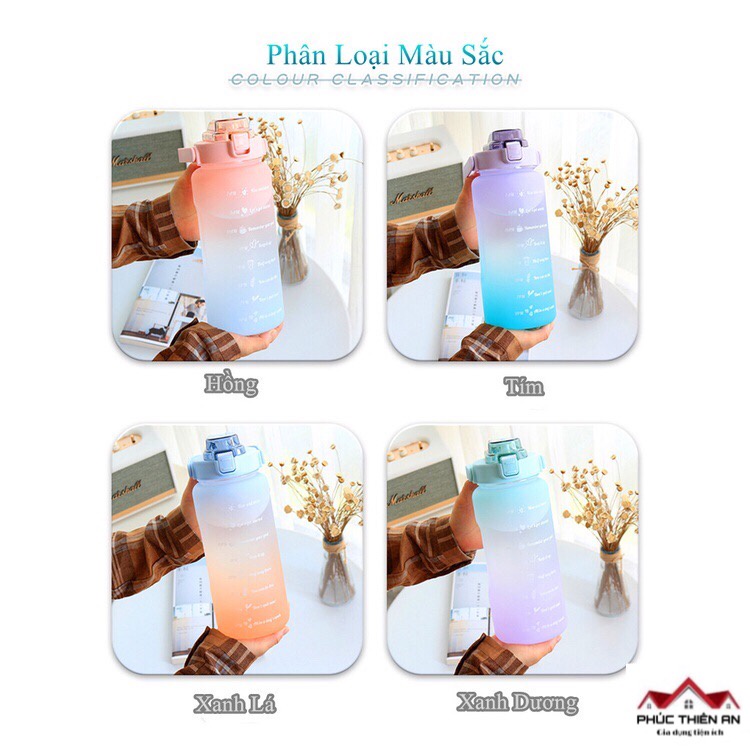 Bình nước 2L có chia vạch nhắc nhở - Siêu dễ thương