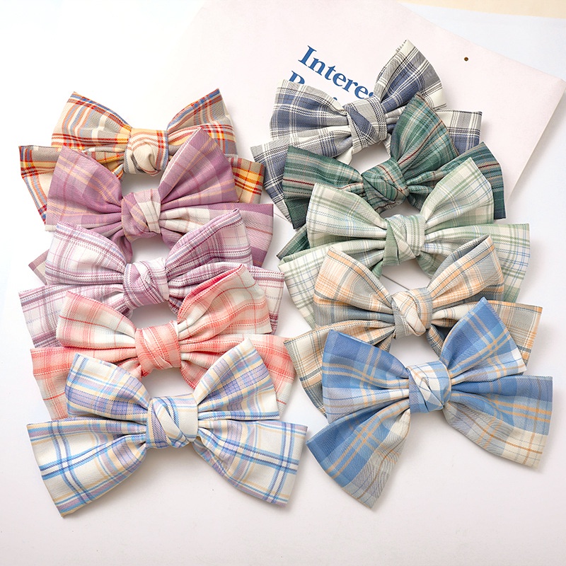 [HCM] Cặp tóc nơ, kẹp tóc nơ bản to họa tiết sọc caro cho bạn gái phong cách Hàn Quốc - Selenshop