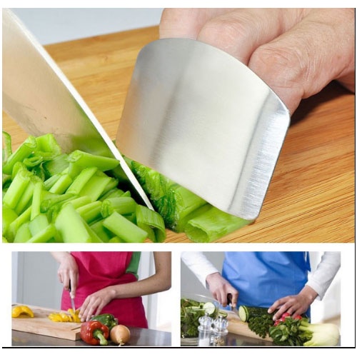Dụng cụ/Miếng inox xỏ ngón bảo vệ ngón tay khi cắt thái inox-Tặng nút che ổ điện an toàn chống giật cho gia đình em bé