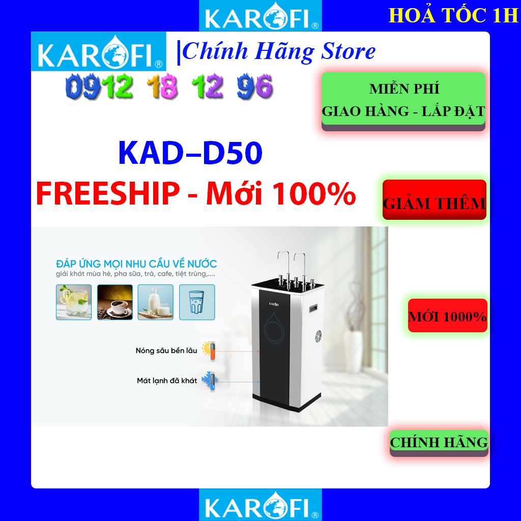 [Mã ELHAMS5 giảm 6% đơn 300K] [KAROFI KAD-D50] MÁY LỌC NƯỚC NÓNG LẠNH KAROFI KAD-D50, Bảo hành chính hãng 3 năm.