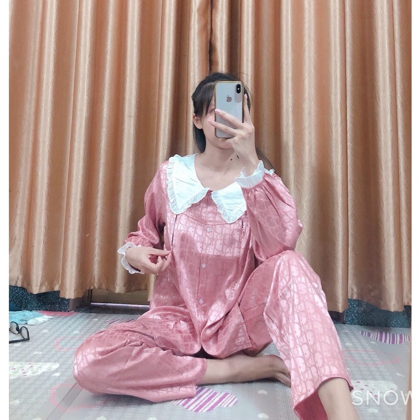 Bộ bầu và sau sinh lụa gấm cổ sen, có khóa kéo cho con bú sau sinh tiện lợi 𝐁𝐃𝟕𝟐
