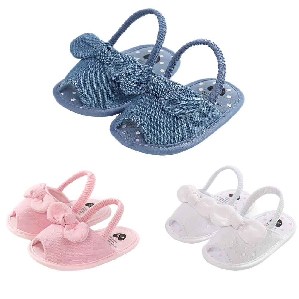 Giày Sandal Vải Đế Mềm Chống Trượt Đính Nơ Họa Tiết Sọc Ca Rô Dễ Thương Cho Bé Gái