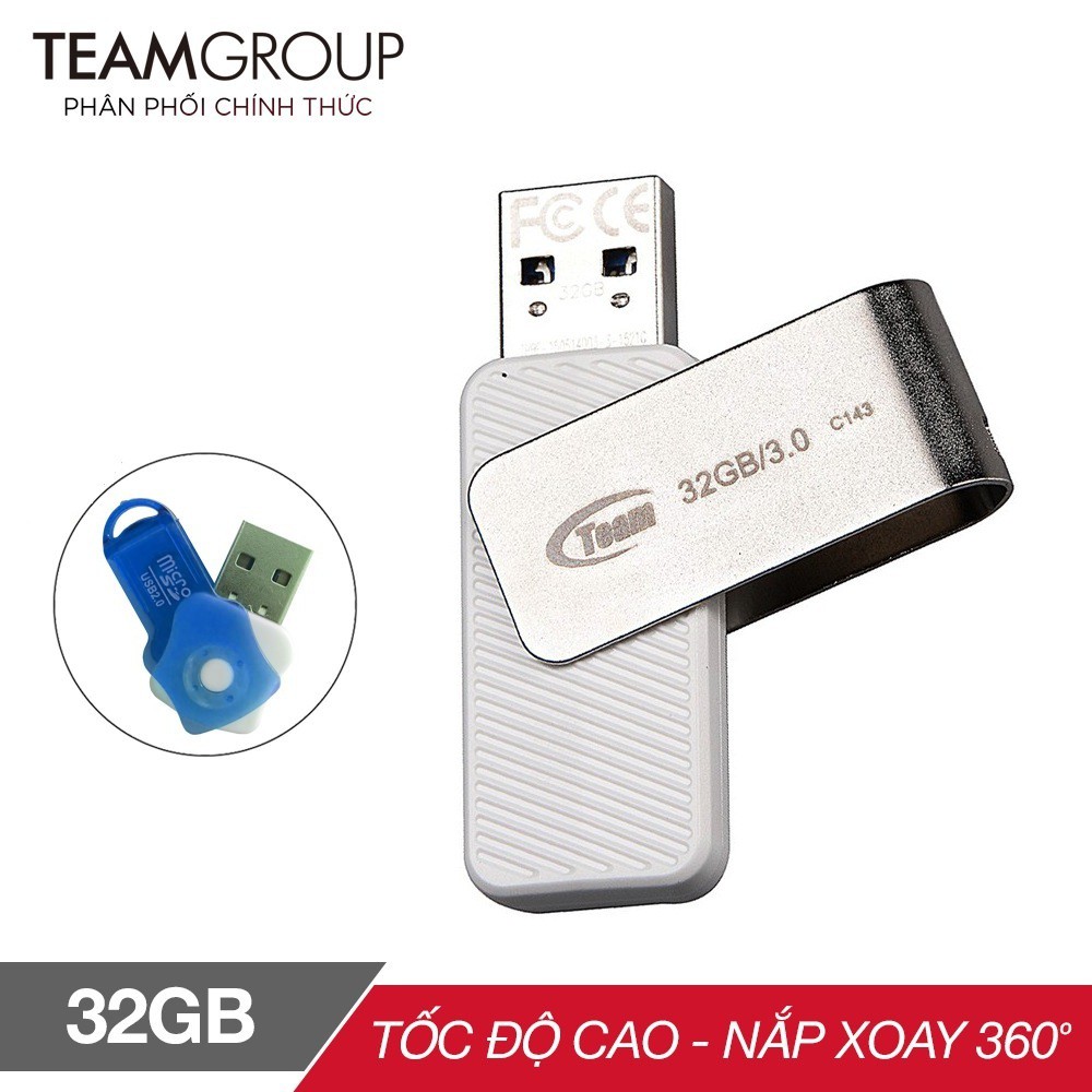 USB Team Group INC C143 32GB / USB 3.0 tốc độ cao (Trắng) tặng đầu đọc thẻ nhớ micro- Hãng phân phối chính thức | BigBuy360 - bigbuy360.vn