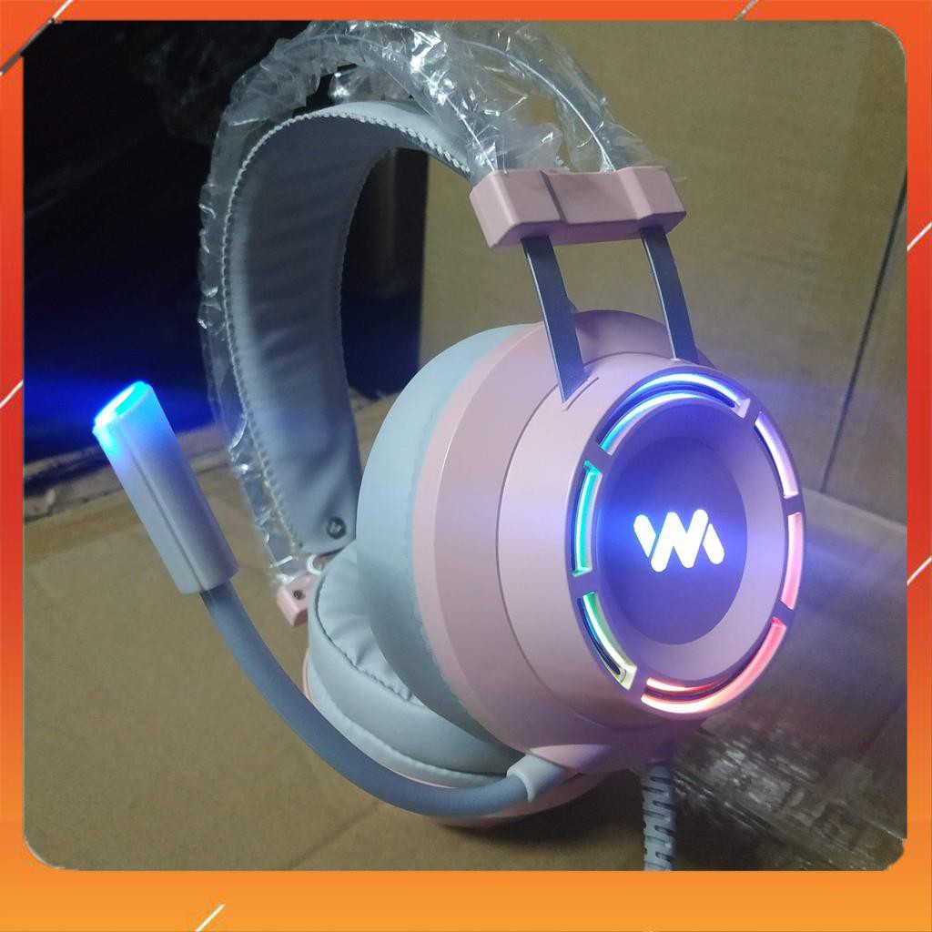 Tai nghe Gaming Wangming 9800s có dây RGB 7.1 - USB Bản màu Hồng cực xinh