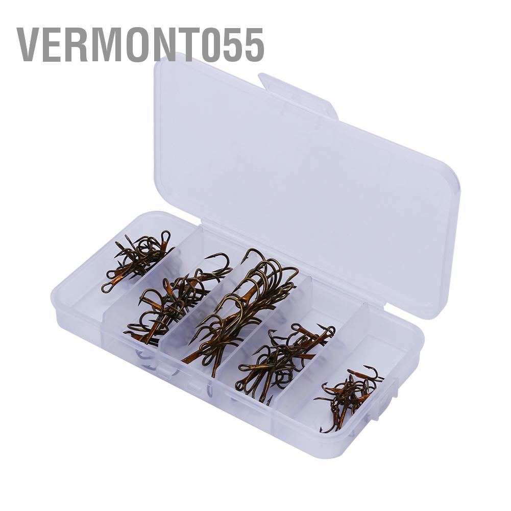 Vermont055 50pcs/Box Fishing Hook Sharpened Treble 5 Sizes 2/4/6/8/10 Fishhook Tackle Brown