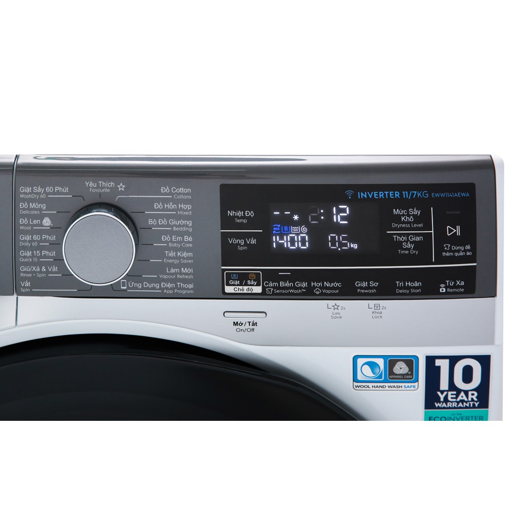 [Giao HCM] - Máy giặt sấy Electrolux EWW1141AEWA, giặt 11kg, sấy 7kg, Inverter (2019) - Hàng Chính Hãng