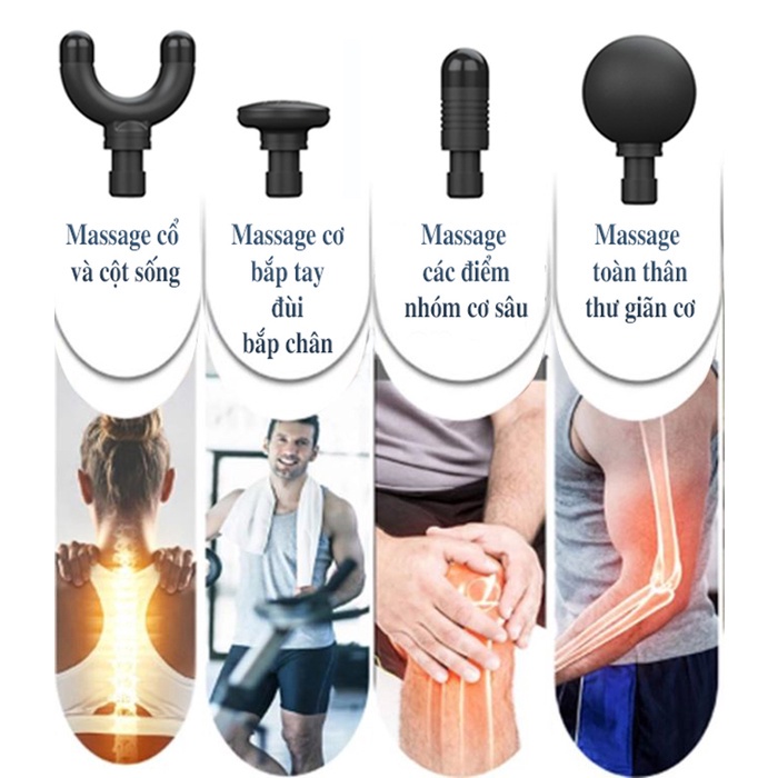 Máy Massage Cầm Tay OCHIWA 4 Đầu 6 Chế Độ bảo hành 12 tháng Súng Massage Trị Nhức Mỏi Vai Gáy, Đau Giãn Cơ