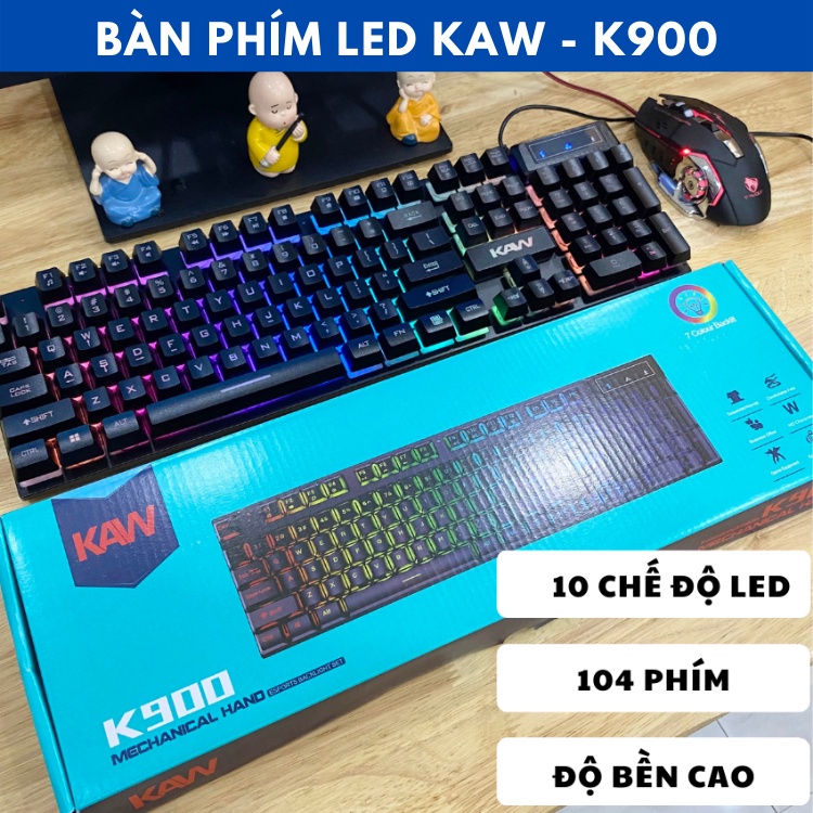 Bàn Phím Giả Cơ KAW K900, Bàn Phím Gaming Có 10 Chế Độ Led Siêu Đẹp, Gõ Siêu Nhạy Dành Cho Chơi Game, Làm Việc Văn Phòng