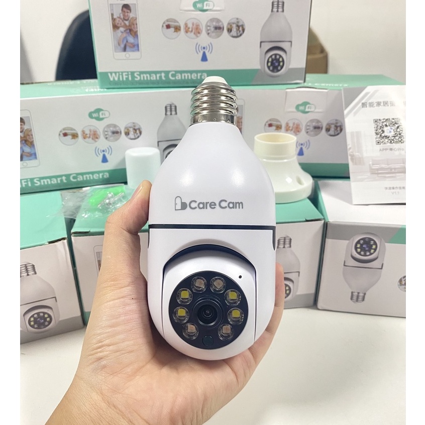 Camera wifi trong nhà 8 Led - XEM ĐÊM CÓ MÀU- Dùng Đuôi Bóng Đèn dòng 220V Xoay 360 Độ , độ phân giải 3.0mpx, đàm thoại