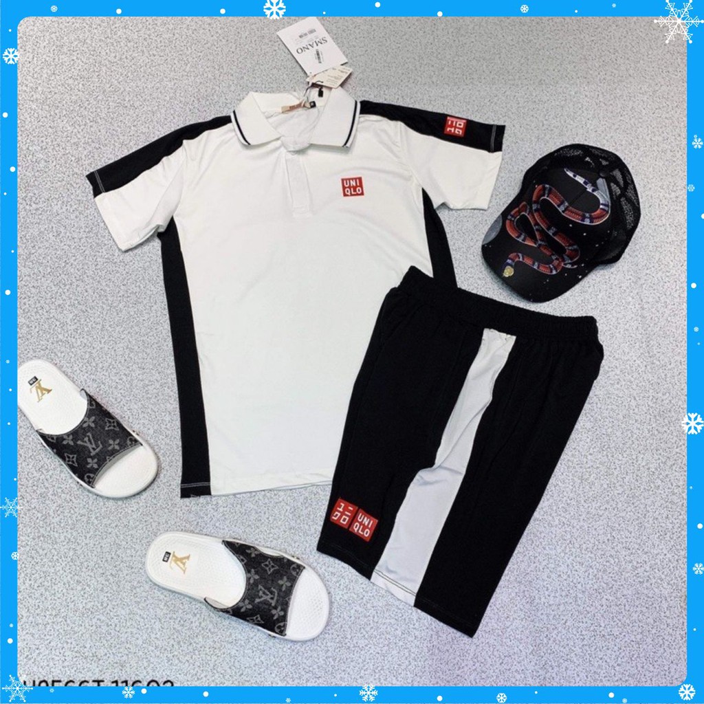 SIÊU GIẢM GIÁ💥Bộ hè nam cổ bẻ kẻ sọc đen trắng chất thun siêu thấm hút hồ môi