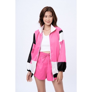 Dottie - áo khoác phối màu nữ hồng t0405