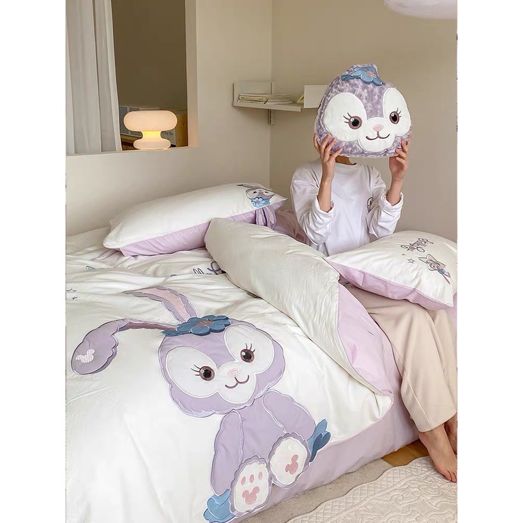 Bộ chăn ga gối mẫu THỎ TÍM - Cotton Line Disney thêu họa tiết ngộ nghĩnh, set 5 món sẵn hàng