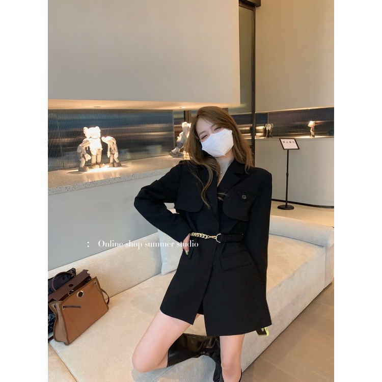 Áo khoác blazer thu đông kèm đai đẹp sang trọng 2022