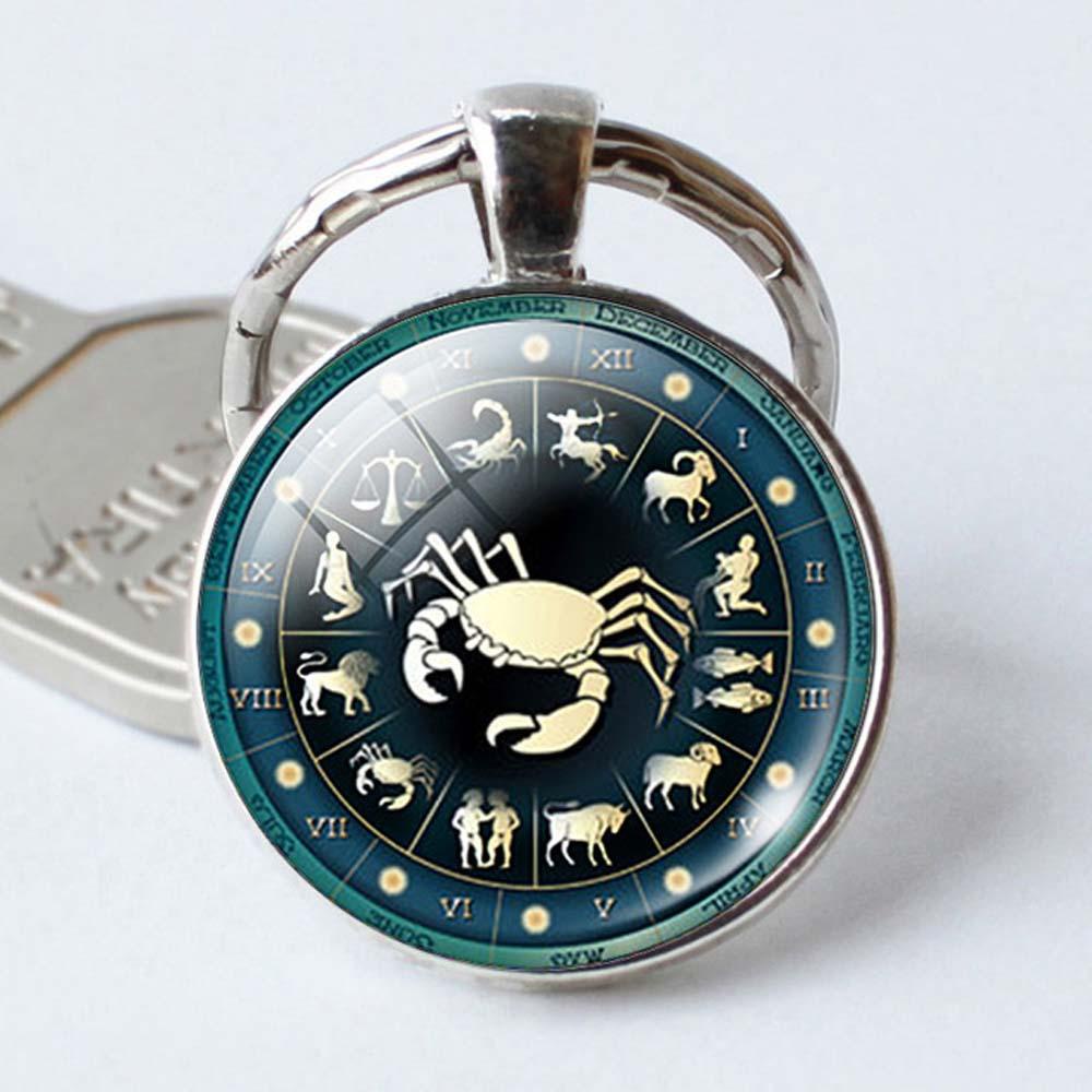 Móc Khóa Mặt Kính Cabochon Hình Bò Cạp 12 Cung Hoàng Đạo