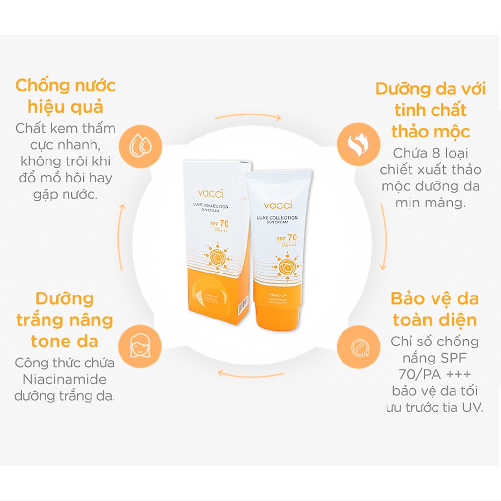 Kem chống nắng nâng tone da SPF 70 PA+++ VACCI