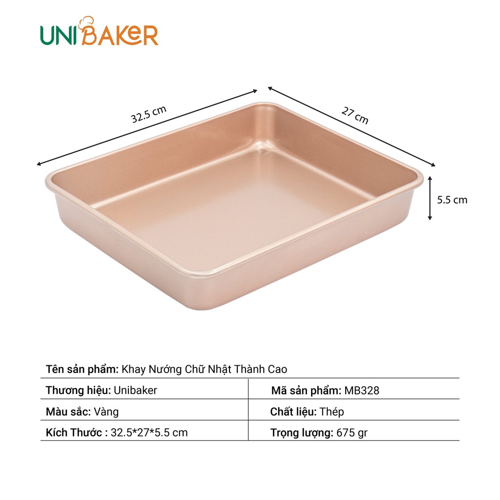 Khay nướng chữ nhật thành cao Unibaker 32.5x 27x 5.5 cm