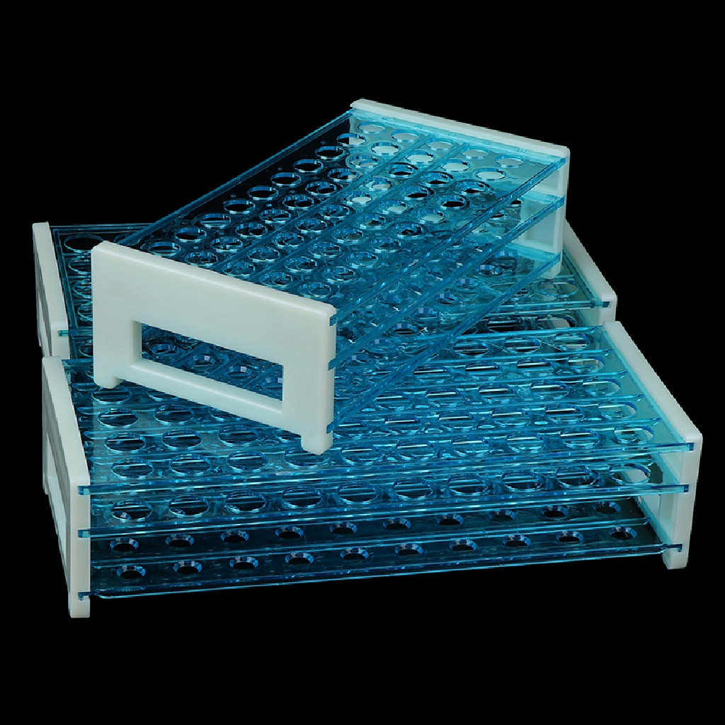 Set 10 ống nghiệm bằng nhựa kèm nắp và giá đỡ 40/50 lỗ