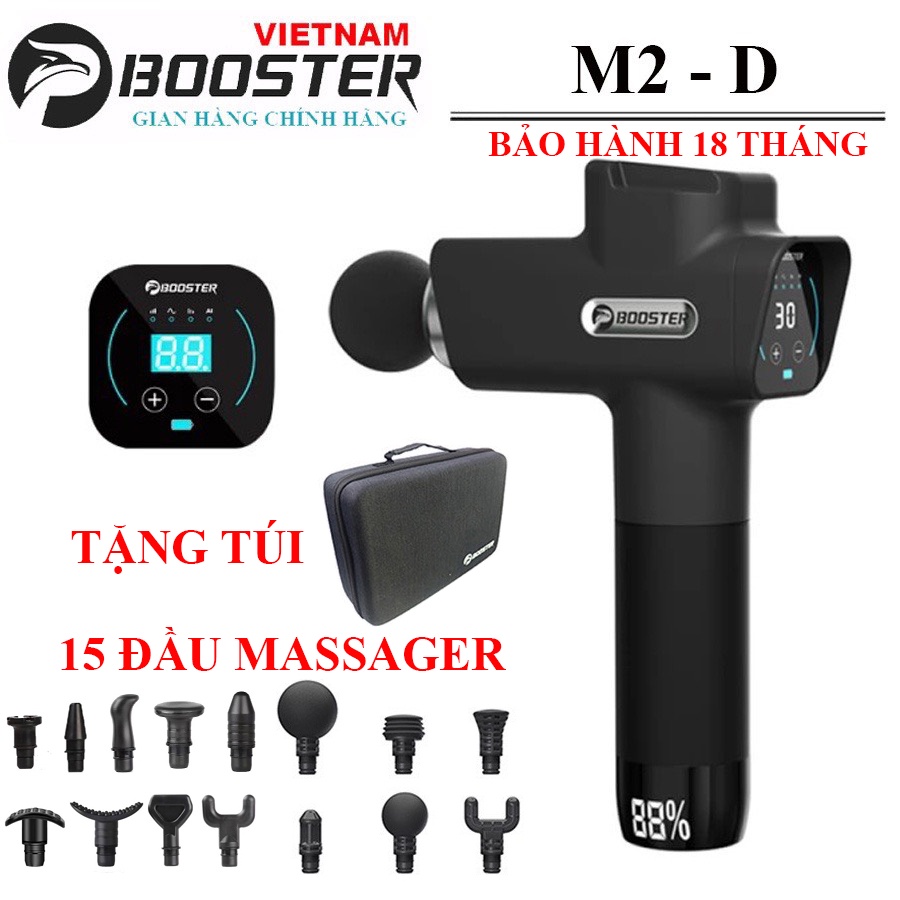 15 ĐẦU MASSAGER - BOOSTER M2-D - Súng Massage Gun Cầm Tay thư giãn cơ bắp trị liệu đau nhức mỏi 6 Đầu 4 chế độ 30 Mức Độ