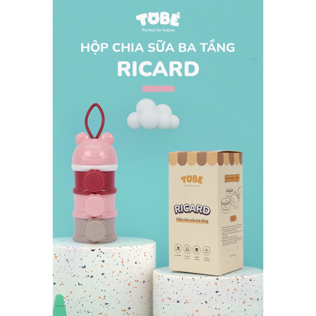 Hộp chia sữa ba tầng TOBE Ricard chính hãng tiện lợi cho mẹ, an toàn cho bé