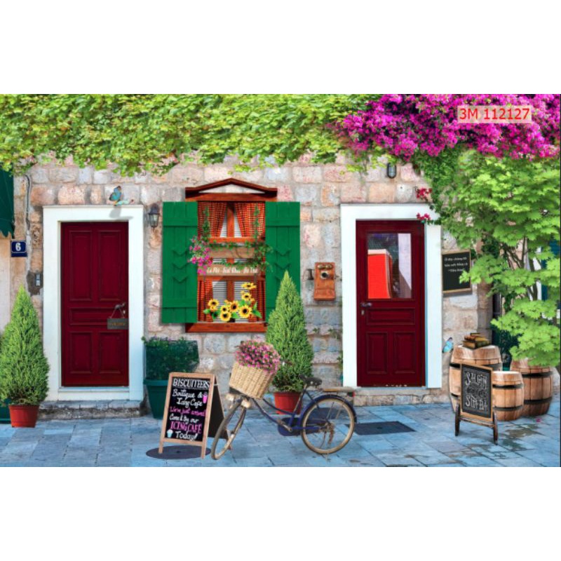 Tranh dán tường 3D trang trí quán cafe, trà sữa , ăn vặt keo sẵn bóc dán