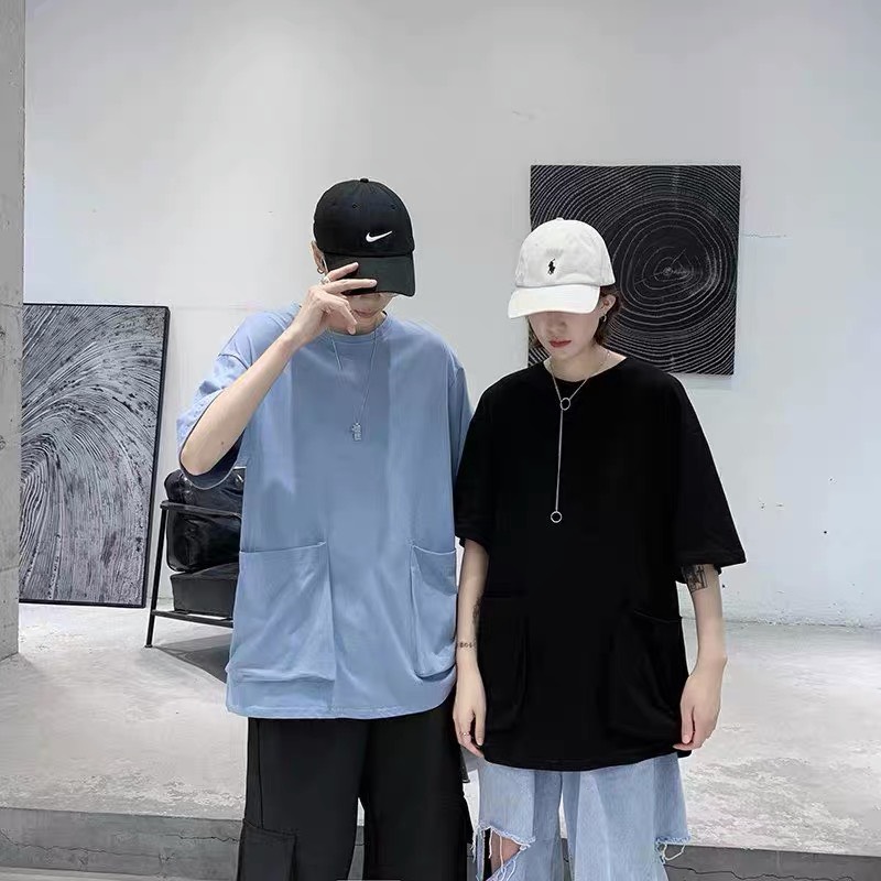 Áo thun basic tay lỡ form rộng unisex 2 túi | BigBuy360 - bigbuy360.vn