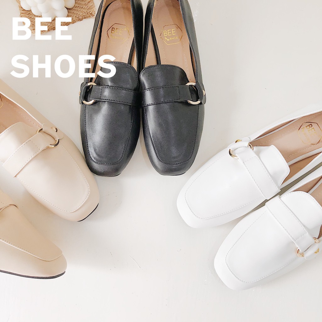 BEESHOES - GIÀY MOKA NỮ MŨI VUÔNG ĐẾ CAO 2 CM - GIÀY BÚP BÊ NỮ CHẤT DA MỀM SIÊU ÊM SẮN MÀU ĐEN-BE - TRẮNG 201047