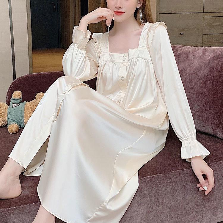 Đầm Ngủ Dáng Dài Phong Cách Pháp Cổ Điển Thời Trang Xuân Thu Mới 2022 Dành Cho Nữ