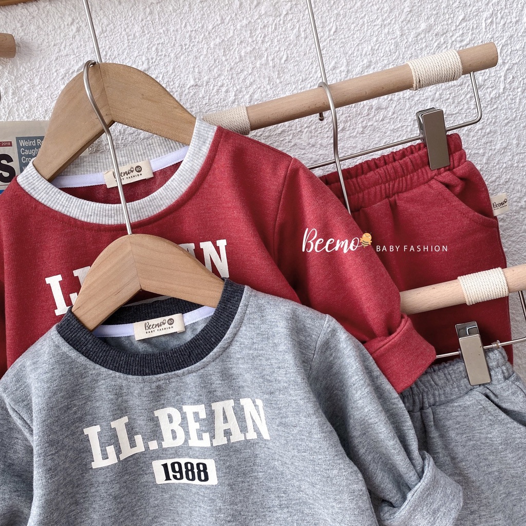 Bộ nỉ cho bé trai, bé gái BEEMO, thiết kế basic, họa tiết LL.BEAN 1988 B215