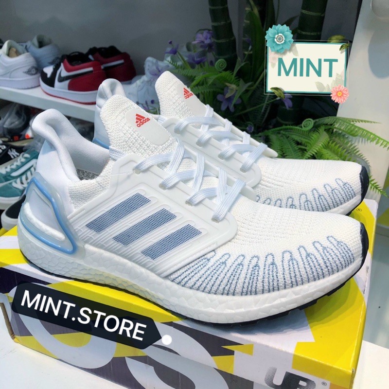 (Video cận cảnh) Giày thể thao sneaker Ultra boost 6.0 trắng gót xanh