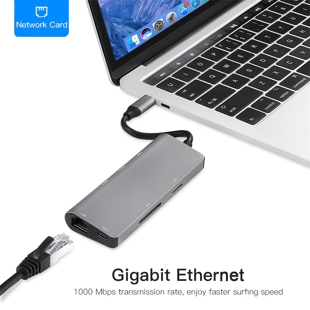 USB C hub USB-C HDMI 4K Gigabit Ethernet Rj45 Adapter USB 3.1 SD / TF card reader USB para sa MacBook Pro IPad Lumipat Samsung Galaxy