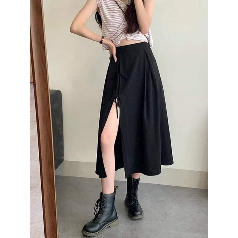 [ Mã FAMAYWA giảm 10K đơn 50K] Chân váy xẻ buộc nơ đen KA12