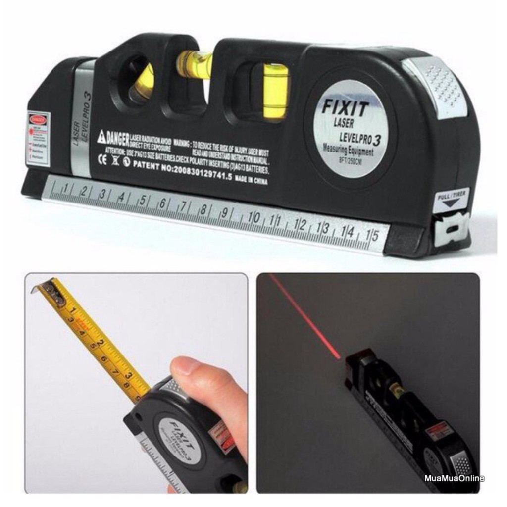 Thước Đo Đa Năng Laser Fixit 2 Tia Dọc Ngang + Tặng Kèm 3 Viên Pin