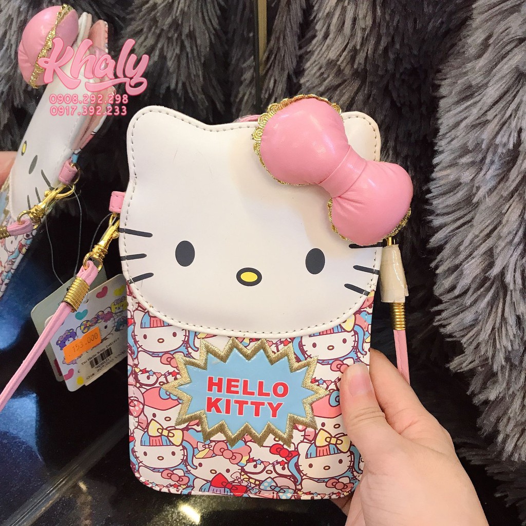 Túi tiền đựng điện thoại cầm tay có dây đeo da mền 1 ngăn hình Hello Kitty (11.5x1x18cm) màu trắng cho bé gái, bạn nữ