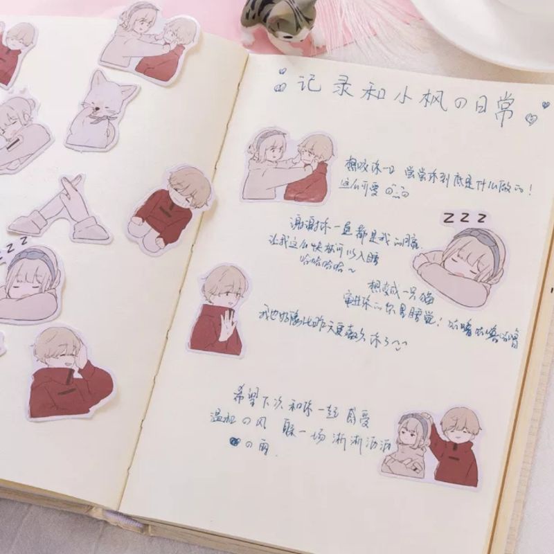 STICKER đôi nam nữ hộp 45 miếng dán trang trí sổ tay, ốp lưng điện thoại - S03