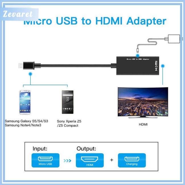 Cáp Chuyển Đổi Zevaret Type C &amp; Micro USB Đực Sang HDMI Cái Cho Điện Thoại, Máy Tính Bảng, TV