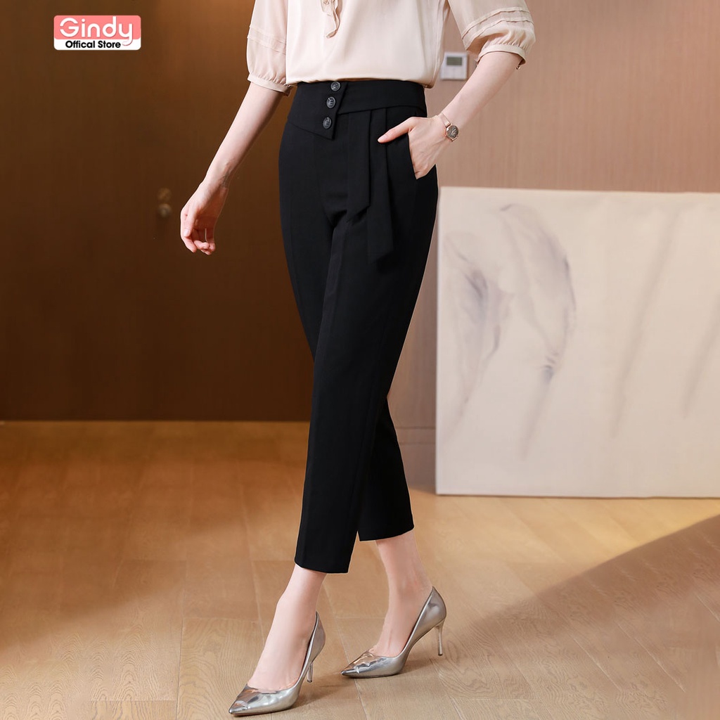 Quần tây nữ lưng cao GINDY dáng baggy ống đứng 3 cúc cách điệu phong cách Hàn Quốc Q20063