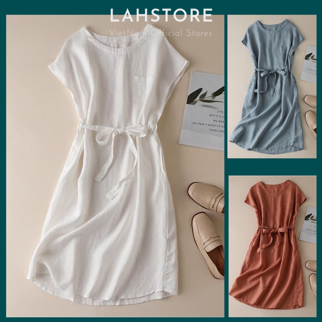 Đầm Linen Bigsize Dáng Suông Tay Hến Rút Eo LAHSTORE