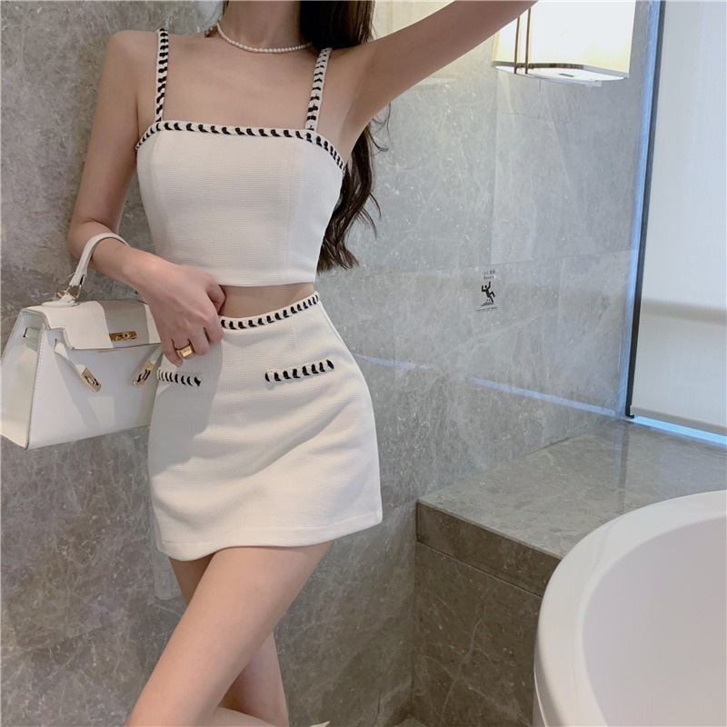 Set áo hai dây + chân váy dệt kim ZHELIHANGFEI phong cách thời trang cho nữ