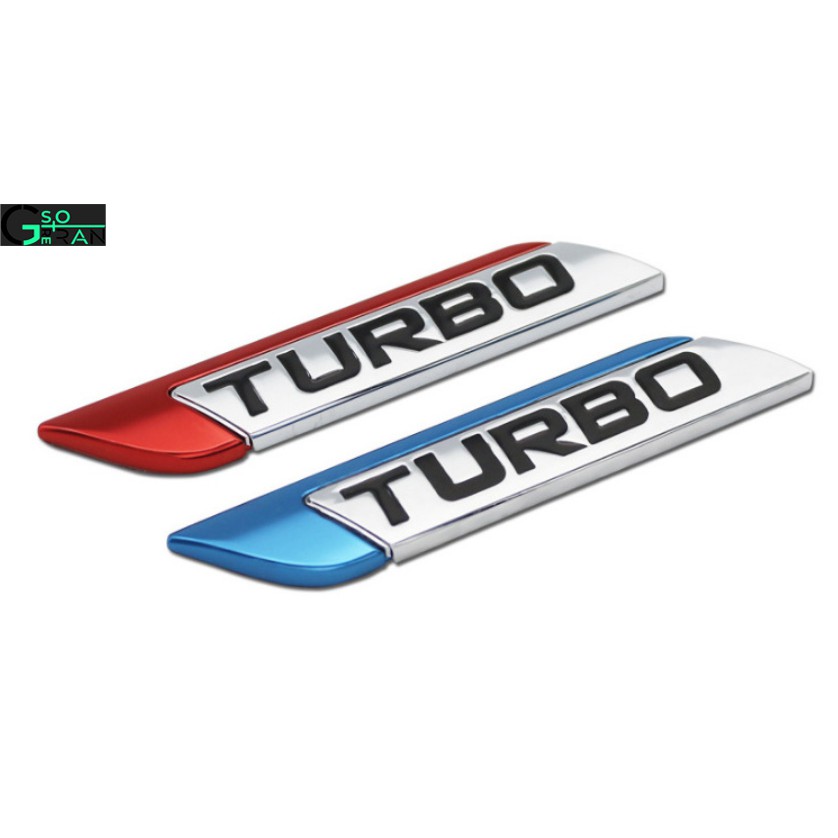 Tem kim loại chữ TURBO dán trang trí ô tô dài 11,5cm rộng 2,2cm