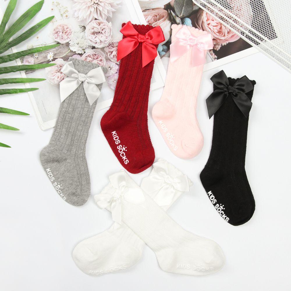 Vớ Đính Nơ Chất Liệu Mềm Mại Chống Trượt Màu Trơn Xinh Xắn Cho Bé Sơ Sinh LAYOR1