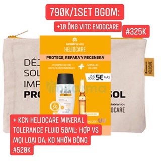 Set kem chống nắng nâng tông Mineral Tolerance Fuild Heliocare 50ml & 10 ống VIT C Endocare