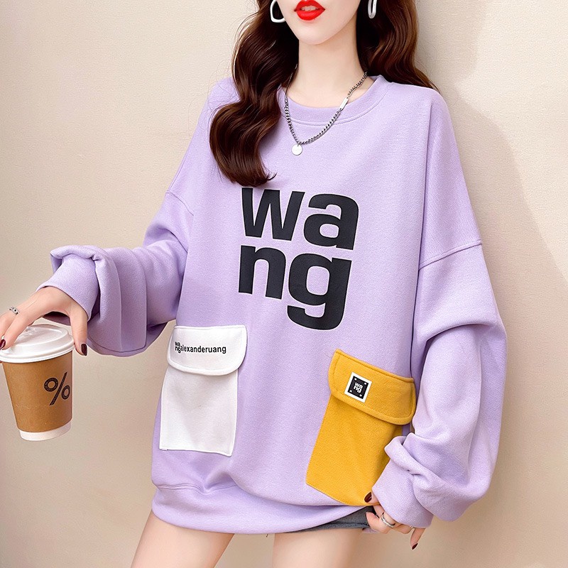 ❤️ HÓT ❤️ Áo Sweater Nữ 2 Túi Trước Dài Tay Cổ Tròn Form Rộng Chất Nỉ Dày Phong Cách Hàn Quốc 4 Màu Đen Trắng Hồng Tím | WebRaoVat - webraovat.net.vn