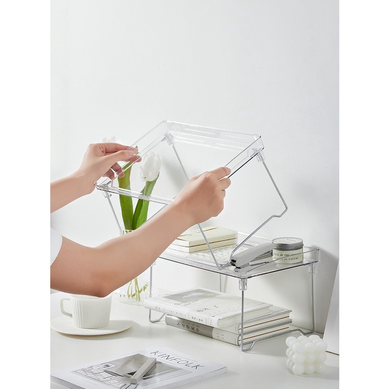 Kệ Nhựa Acrylic Trong Suốt Để Bàn Đựng Đồ Trang Điểm, Kệ Để Bàn Có Thể Gấp Gọn, Kệ Decor Trang Trí Bàn Học, Bàn Làm Việc