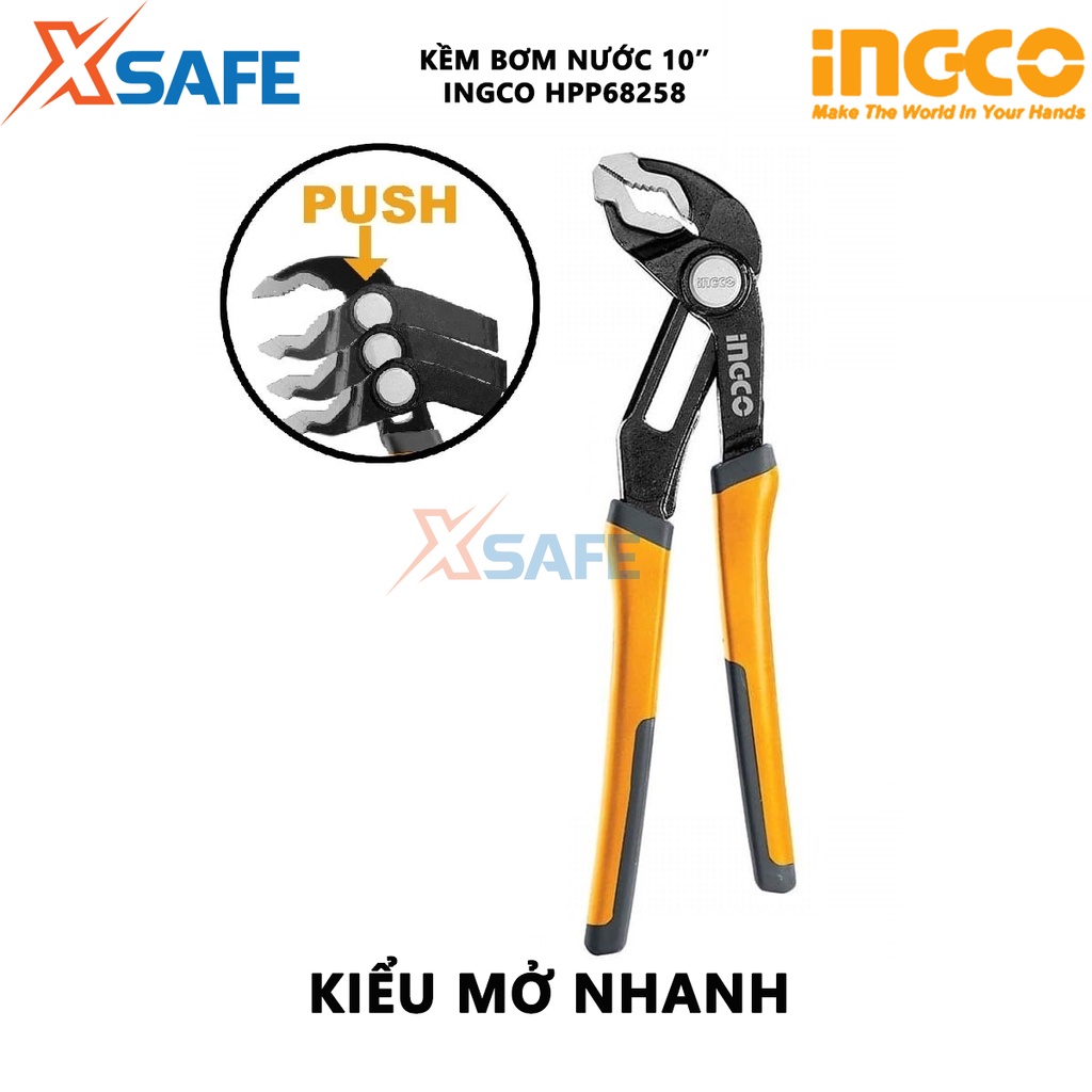 Kềm mỏ quạ INGCO HPP68258  thép CrNi kích thước 10&quot;/ 250mm kiểu mở nhanh, kẹp mở tối đa 45mm - chính hãng