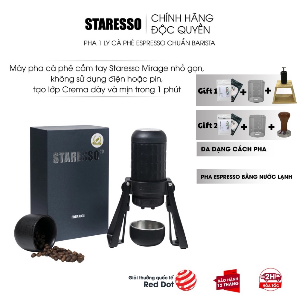 Máy pha cà phê Espresso nguyên chất cầm tay không dùng điện và pin STARESSO MIRAGE PRO chính hãng