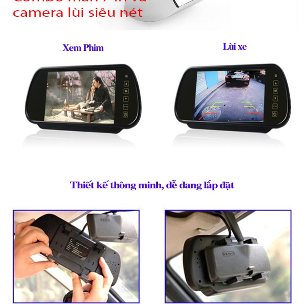 Màn hình ốp gương 7in HD MP5  cho xe ô tô có cổng USB nhạc và BLUETOOTH nghe nhạc