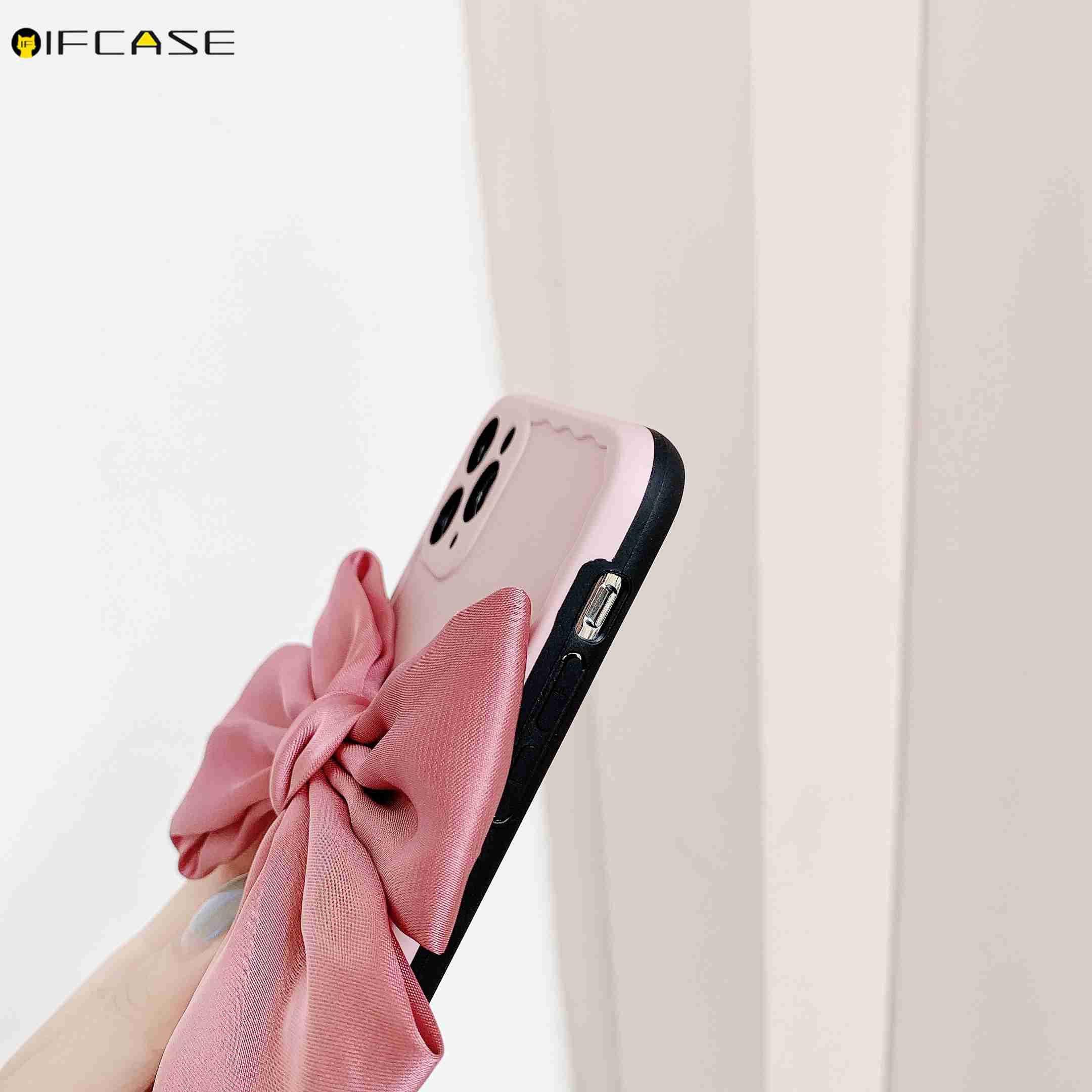 Ốp lưng mềm gắn nơ màu hồng xinh xắn cho Iphone 12 Mini 12 11 Pro Max Xs Max Xr X 7 8 Plus