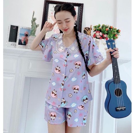 Bộ Pijama Lụa Mango Tô Châu Cao Cấp Quần Đùi Có SizeGiảm 10K Đơn 200K