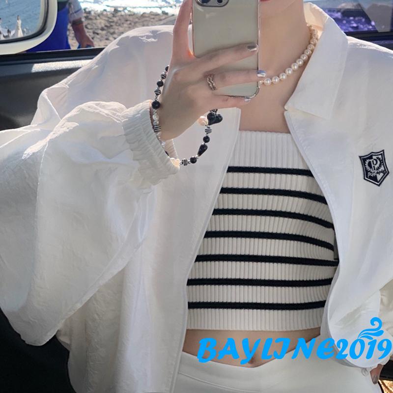 BAY-Women´s Sleeveless Casual Vest, Horizontal Stripes Pattern Knitted Tank Tops, Ladies Slim-Fit Strapless Camisole