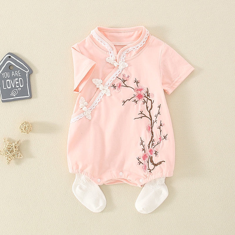 Bộ Áo Liền Quần Kiểu Sườn Xám Phong Cách Trung Hoa Cho Bé Gái Sơ Sinh